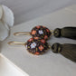 Hippie 1970s Earrings, Vintage Floral Fabric Jewelry In Moss Green, Orange, Brown