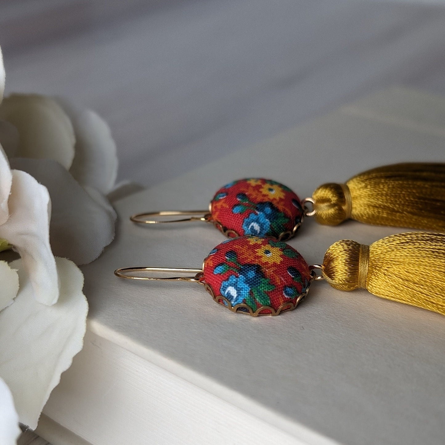 Colorful Funky Earrings Handmade With Vintage Floral Fabric In Primary Colors