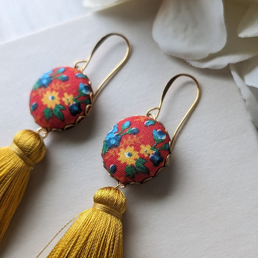Colorful Funky Earrings Handmade With Vintage Floral Fabric In Primary Colors