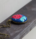 Load image into Gallery viewer, Red Rose Pendant Necklace, Cute Floral Fabric Jewelry
