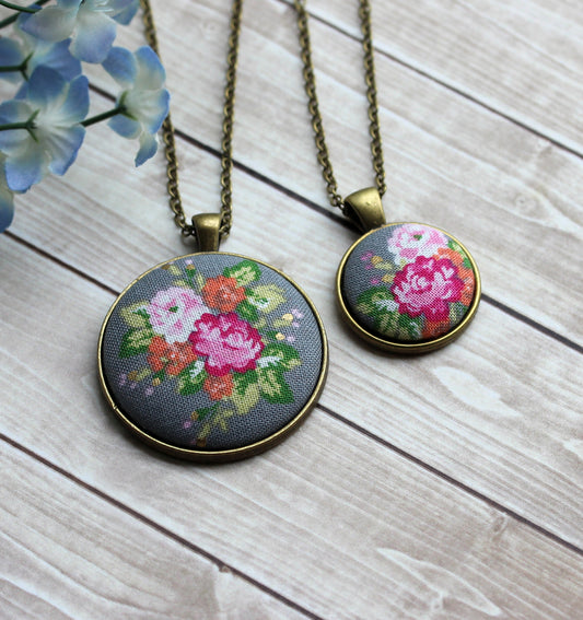 Pastel Fabric Necklace, Coral, Pink, Gray