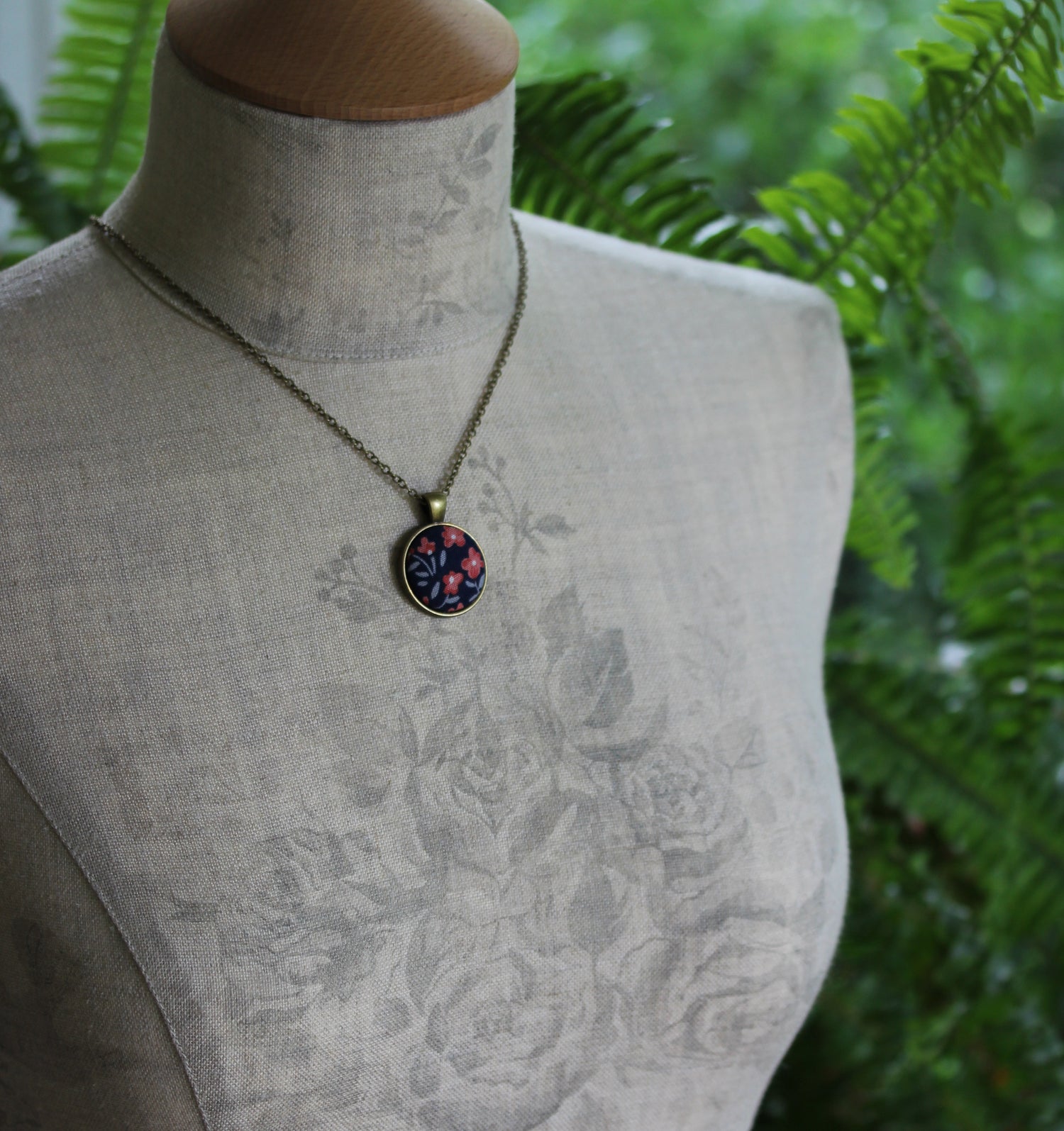 Coral And Navy Necklace, Small Or Large Fabric Pendant