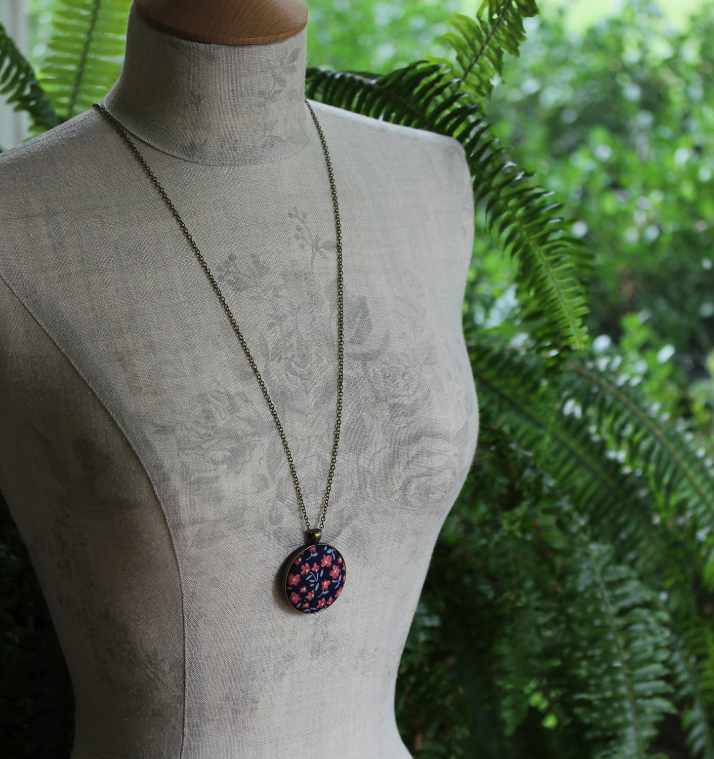 Coral And Navy Necklace, Small Or Large Fabric Pendant