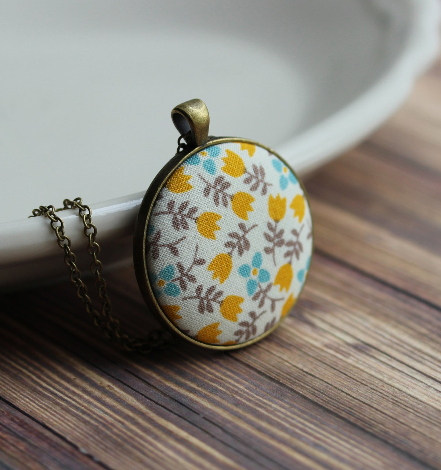 Yellow Tulip Necklace, Small Or Large, Floral Fabric Jewelry
