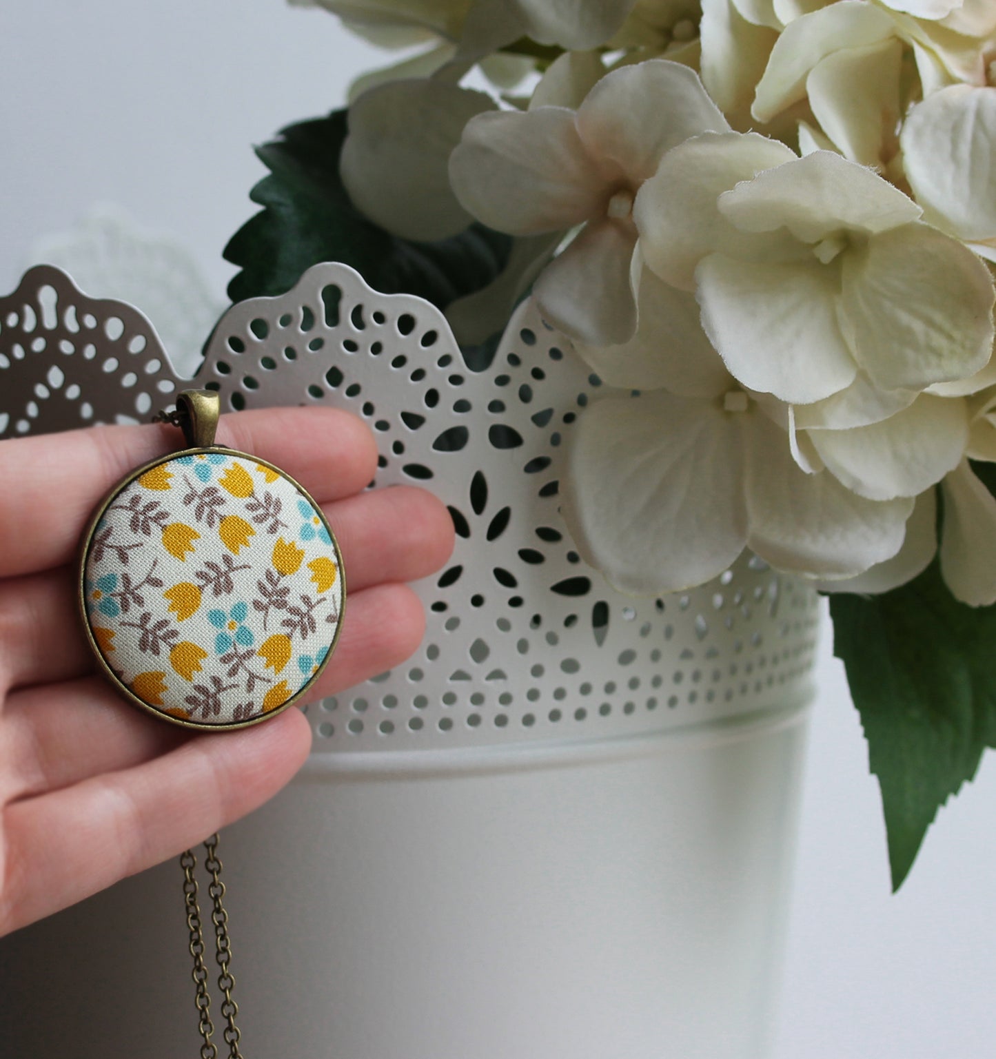 Yellow Tulip Necklace, Small Or Large, Floral Fabric Jewelry