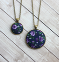 Load image into Gallery viewer, Navy Blue And Purple Necklaces, Floral Fabric Pendants (Small Or Large)
