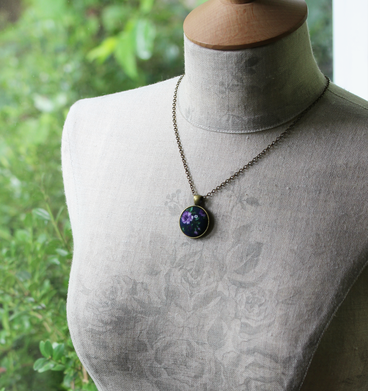Navy Blue And Purple Necklaces, Floral Fabric Pendants (Small Or Large)