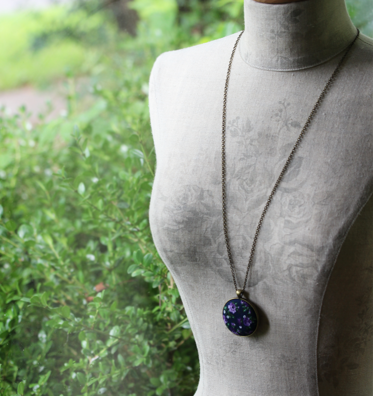 Navy Blue And Purple Necklaces, Floral Fabric Pendants (Small Or Large)