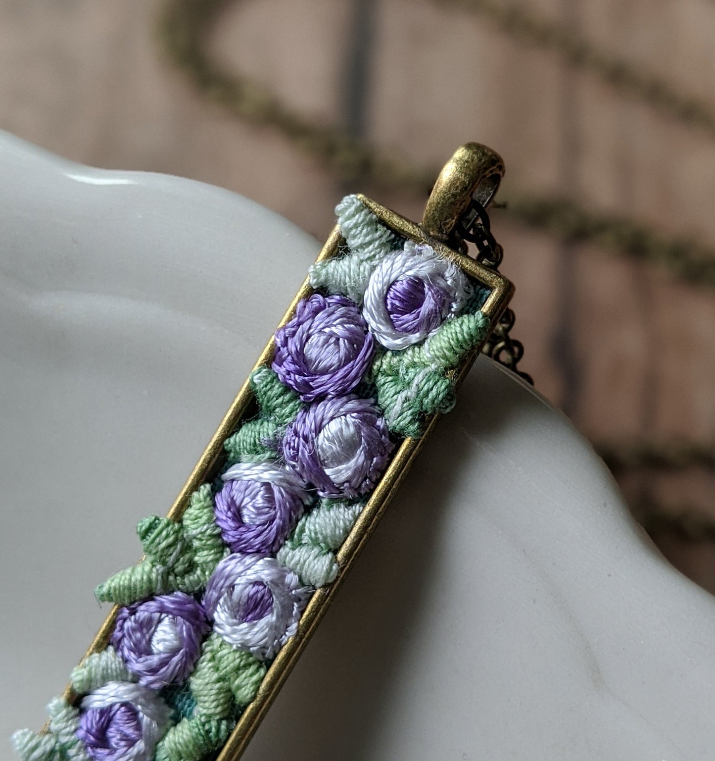 Vintage Flowers Necklace, Lavender Purple