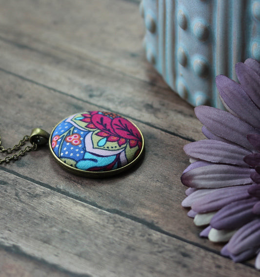 Multi Color Fabric Pendant, Pink And Blue