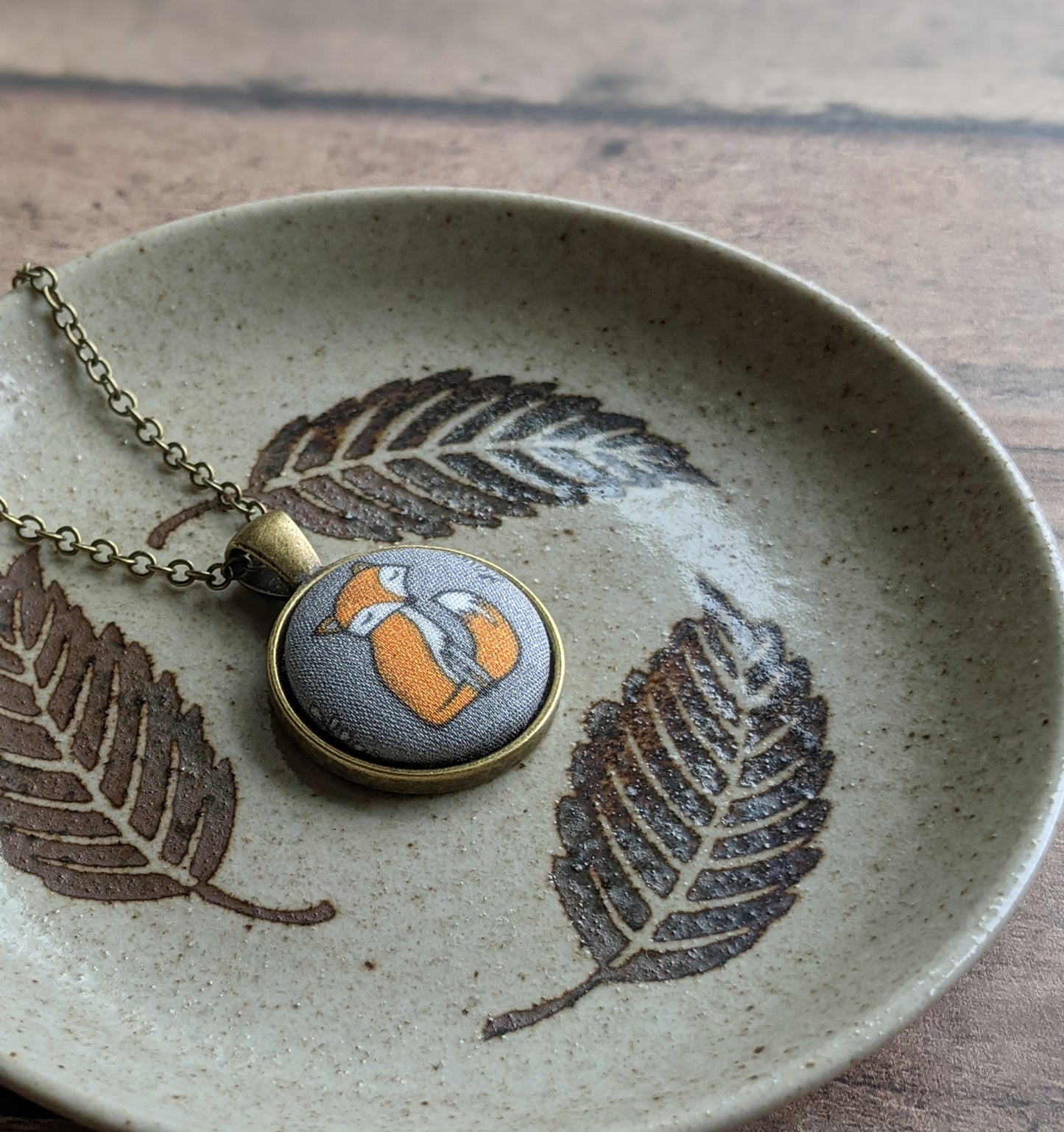 Small Fox Necklace, Orange And Gray Fabric Jewelry