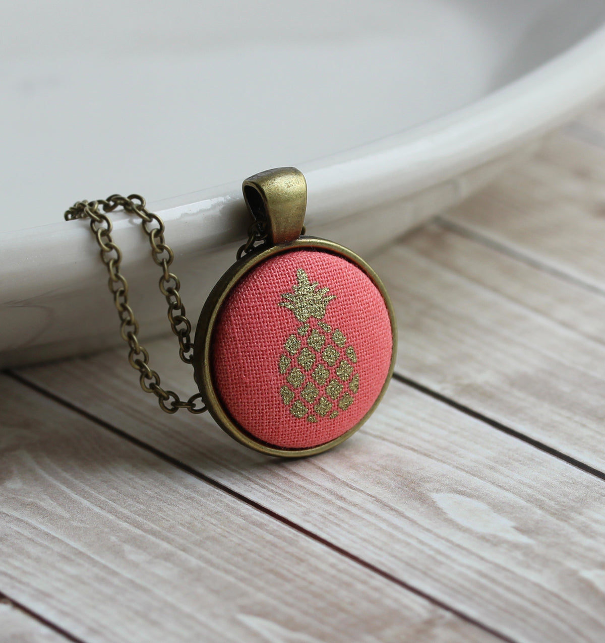 Cute Pineapple Necklace, Coral, Gold, Small Fruit Jewelry