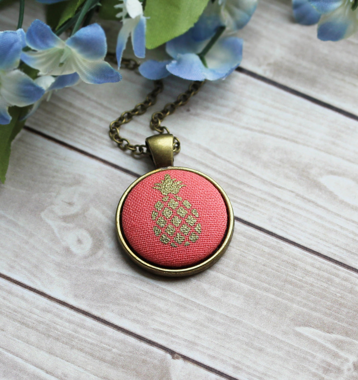 Cute Pineapple Necklace, Coral, Gold, Small Fruit Jewelry