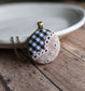 Gingham Plaid Fabric Pendant With Beige Vintage Lace, Black and White