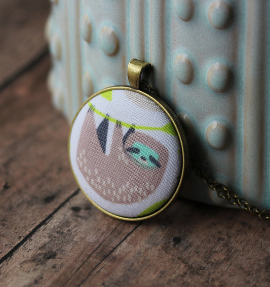 Sloth Gift, Cute Fabric Necklace