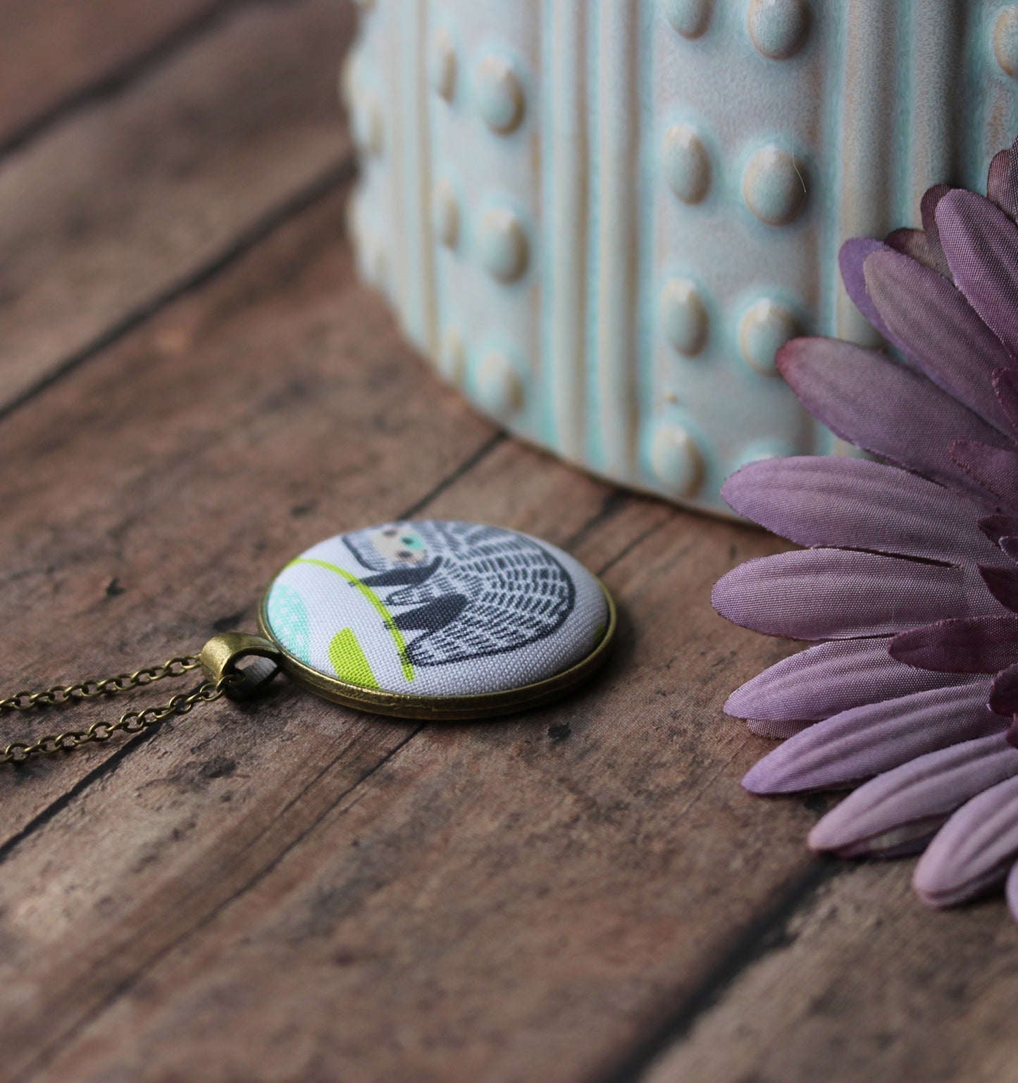 Sloth Necklace, Animal Fabric Pendant